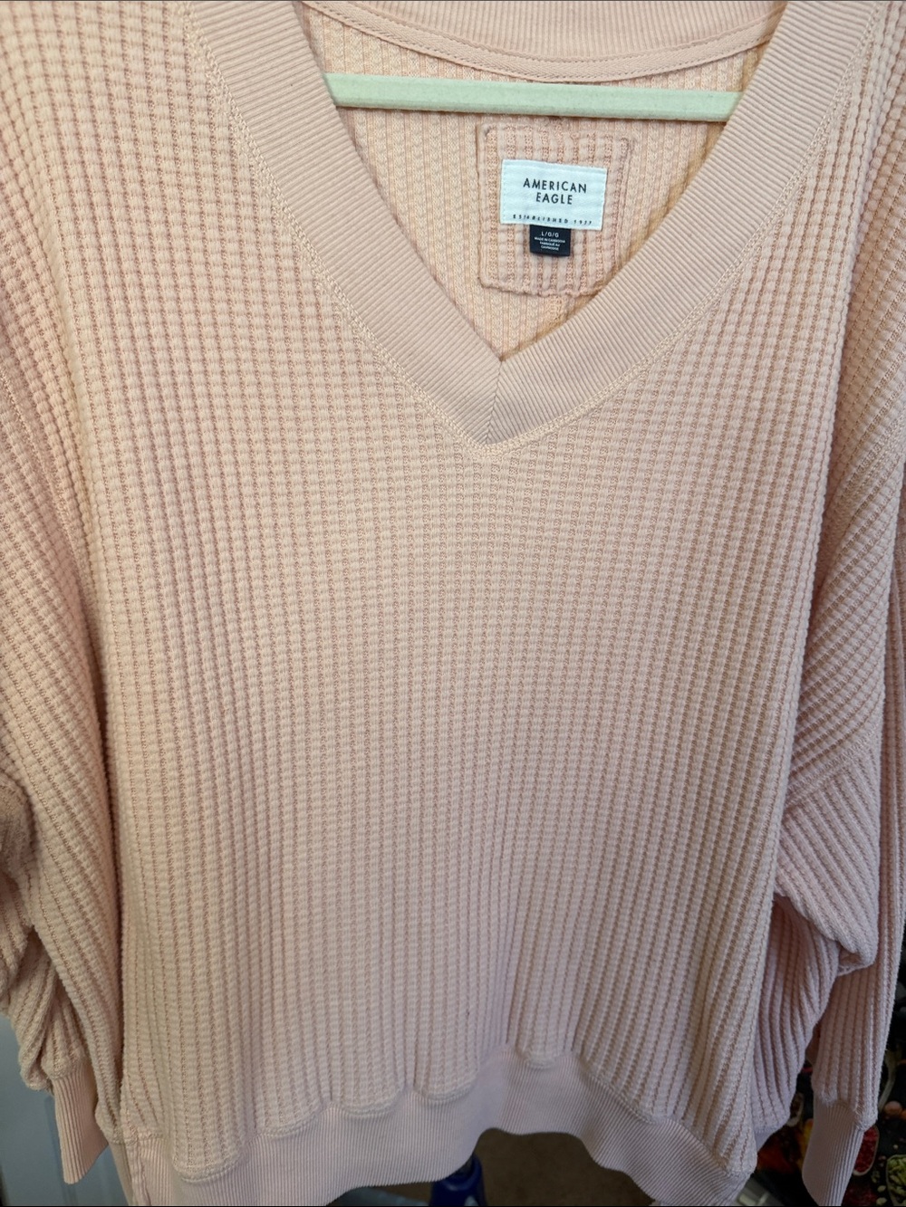 American Eagle Outfitters Blush Pink Waffle V-Neck Sweater